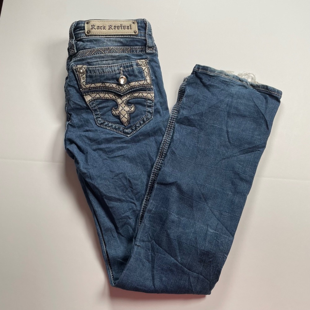 Rock Revival Caruss Boot Cut Embellished Jeans Denim Women's Size 28‎